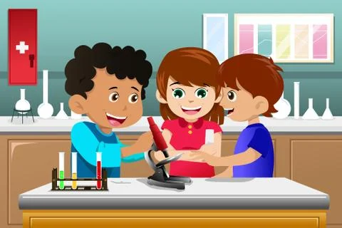 Kids learning science in a lab Stock Illustration