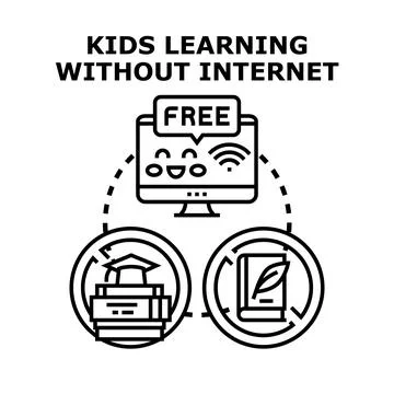 Kids learning without internet concept illustration Illustrazione stock