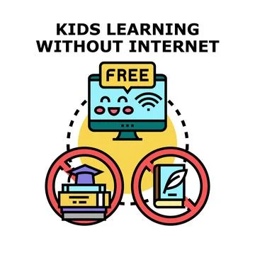 Kids learning without internet concept illustration Stock Illustration