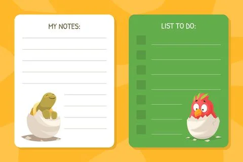 Kids Lined Note and To Do List with Hatched Baby Animal in Cracked Shell Vector Stockillustratie