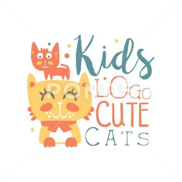 Kids logo, cute cats, baby shop label, fashion print for kids wear, baby shower Stock Illustration
