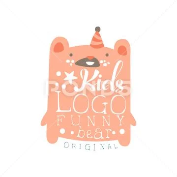 Kids logo, funny bear original, baby shop label, fashion print for kids wear Stock Illustration