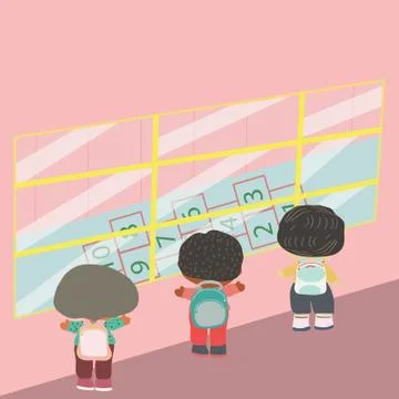 Kids looking through window Back to school Stock Illustration
