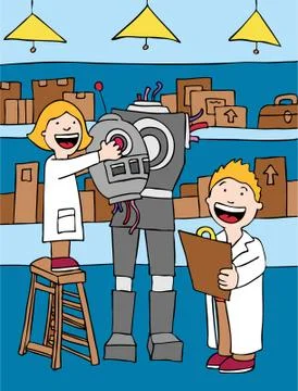 Kids making robot Stock Illustration