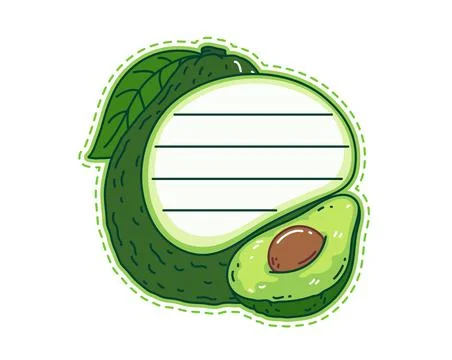 Kids memo note, avocado vegetable message sticker Stock Illustration