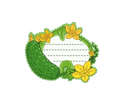 Kids memo note, cucumber vegetable message sticker Stock Illustration