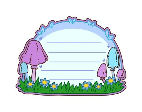 Kids memo note frame, forest mushrooms, flowers Stock Illustration