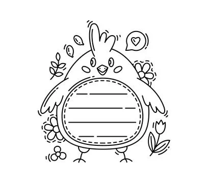 Kids memo note frame with funny cute chicken chick Stock Illustration