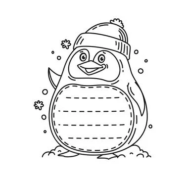 Kids memo note frame, funny penguin in winter hat Stock Illustration