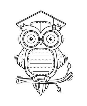 Kids memo note frame with owl sitting on a branch Stock Illustration