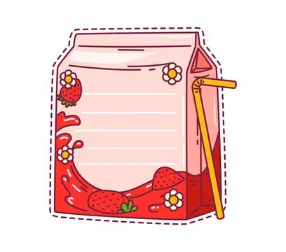 Kids memo note frame with red strawberry juice Stock Illustration