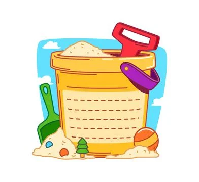 Kids memo note frame with sand bucket toy Stock Illustration