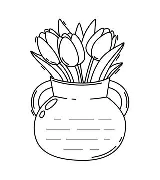 Kids memo note frame sticker with tulips in a vase Stock Illustration