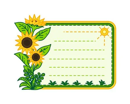 Kids memo note frame with sunflower flowers plant Stock Illustration