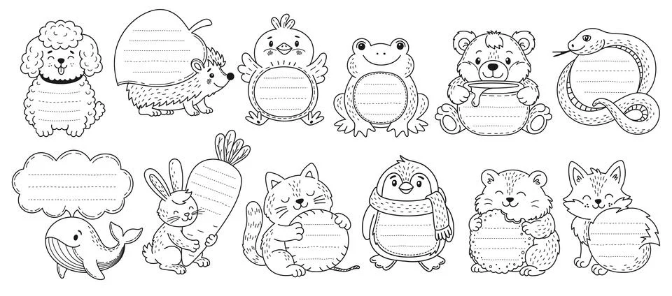 Kid's memo note frames with cheerful cute animals Stock Illustration