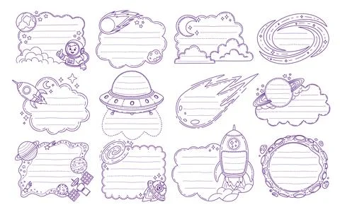 Kids memo note frames with space galaxy borders Stock Illustration
