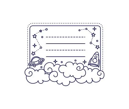 Kids memo note, galaxy space rocket and alien UFO Stock Illustration