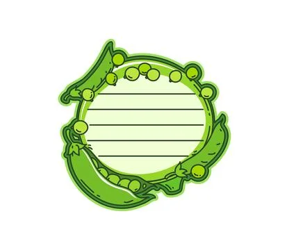 Kids memo note, peas vegetable message sticker Stock Illustration