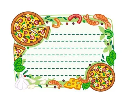 Kids memo note with pizza frame, message sticker Stock Illustration