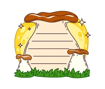 Kids memo note sticker frame with forest mushrooms Stock Illustration