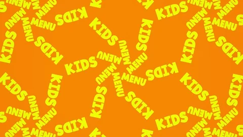 Kids menu text kinetic typography. Childish restaurant and baby food concept Stock Footage 128554273