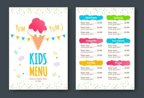 Kids menu vector template Illustrazione stock