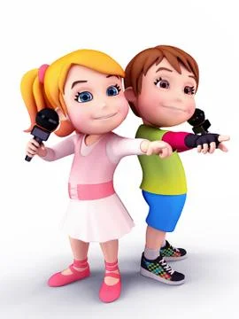 Kids with mike Stock Illustration