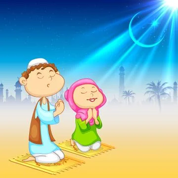 Kids offering namaaz for Eid celebration Stock Illustration