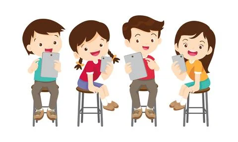 Kids on online learning education courses イラスト素材