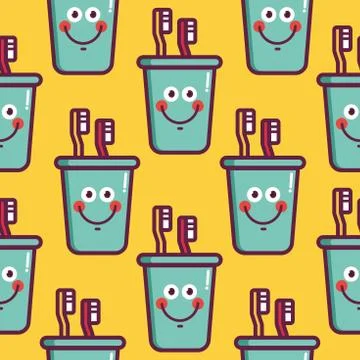 Kids oral care vector set. Seamless pattern with dental elements Stock Illustration