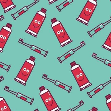 Kids oral care vector set. Seamless pattern with dental elements Stock Illustration