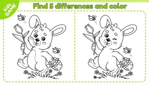 Kids outline game Find the differences with rabbit Illustrazione stock