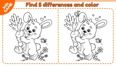 Kids outline game Find the differences with rabbit Stock Illustration