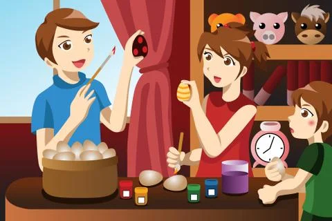 Kids painting Easter eggs Stock Illustration