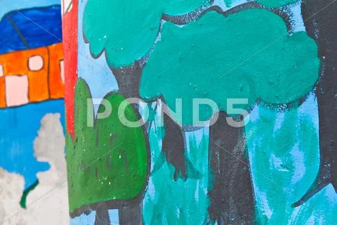 Kid's painting of universe with planets ,sun and stars Stock Illustration