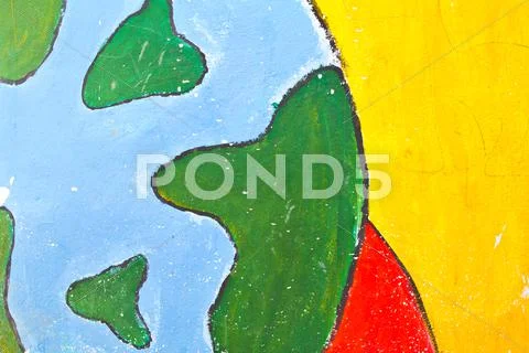 Kid's painting of universe with planets ,sun and stars Stock Illustration