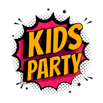 Kids party poster. Vector flat illustration. Cartoon Pop Art letters 库存插图