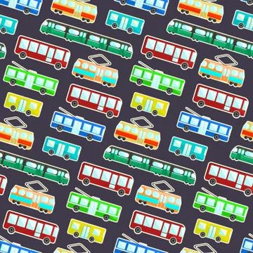 Kids pattern with cartoon flat city transport Stock Illustration