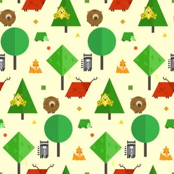 Kids pattern with cute geometrical forest animals Stock Illustration