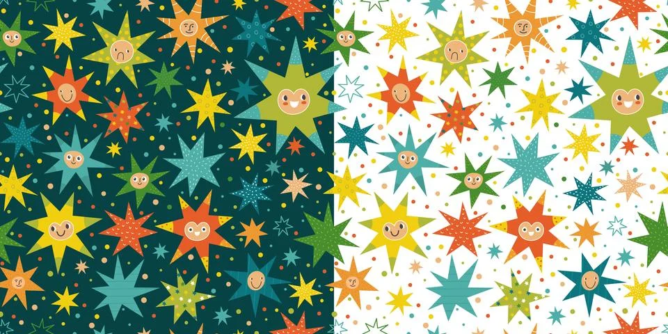 Kids patterns set with star Stock Illustration