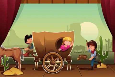 Kids performing on a stage Stock Illustration