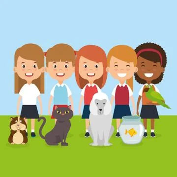 Kids with pets characters Stock Illustration