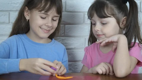 Kids with plasticine. Stock Footage 106034440