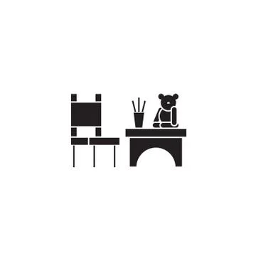 Kids play table black vector concept icon. Kids play table flat illustration Stock Illustration