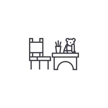 Kids play table vector line icon, sign, illustration on background, editable Stock Illustration