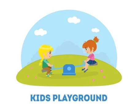 Kids Playground Banner Template, Kids Having Fun at Playground, Two Girls Stock Illustration
