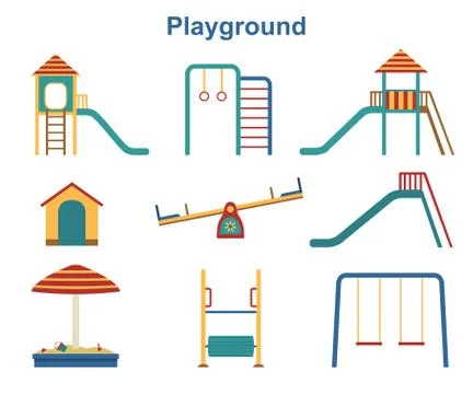 Kids playground elements isolated on white background. Stock Illustration