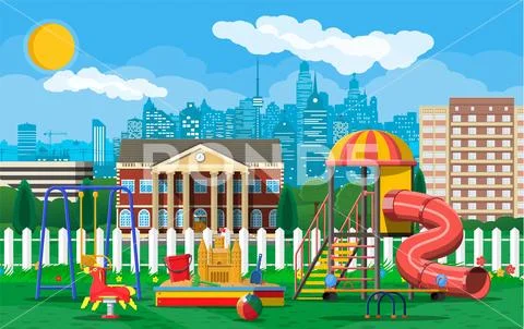 Kids playground kindergarten panorama Stock Illustration