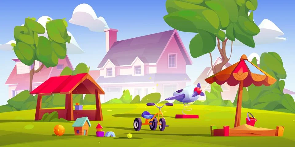 Kids playground in village or suburb district Stock Illustration