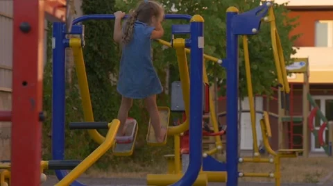 Kids on the Playground in the yard Stock Footage 52361268